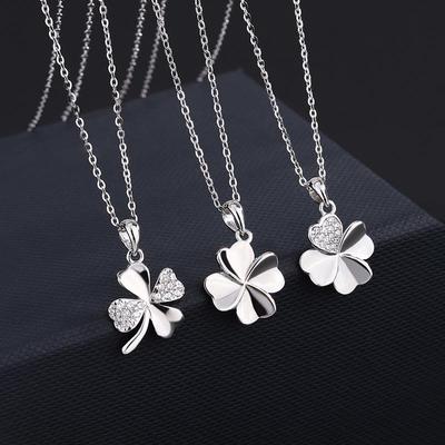Difeng S999 Sterling Silver Four-Leaf Clover Necklace: Elegant and Trendy Clavicle Chain for Women.