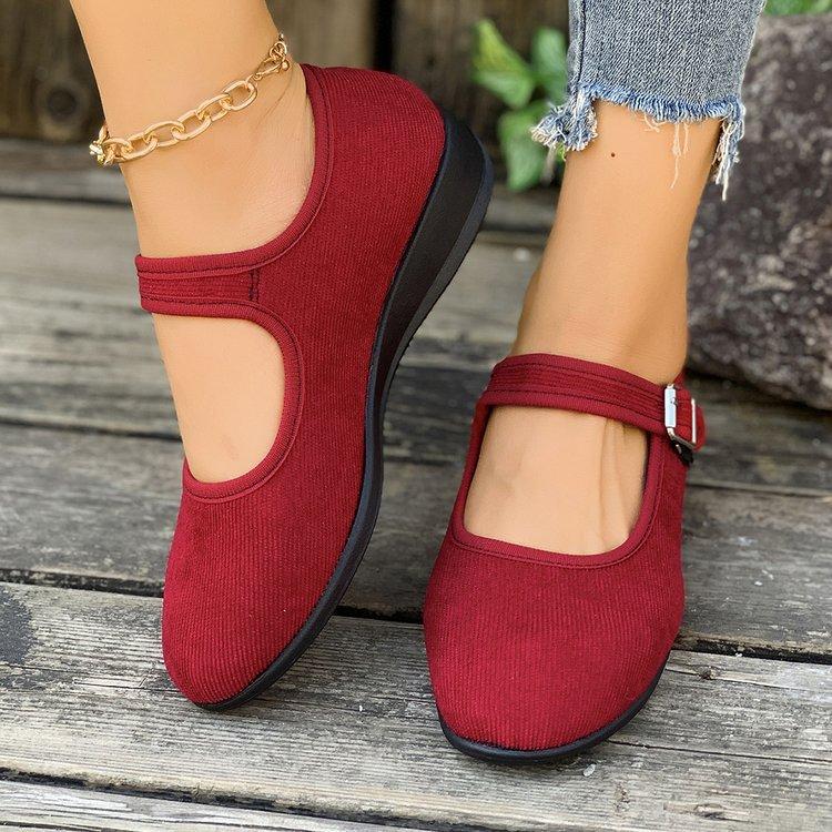 Single Strap Buckle Flat Low Heel Round Toe Women Office Shoes