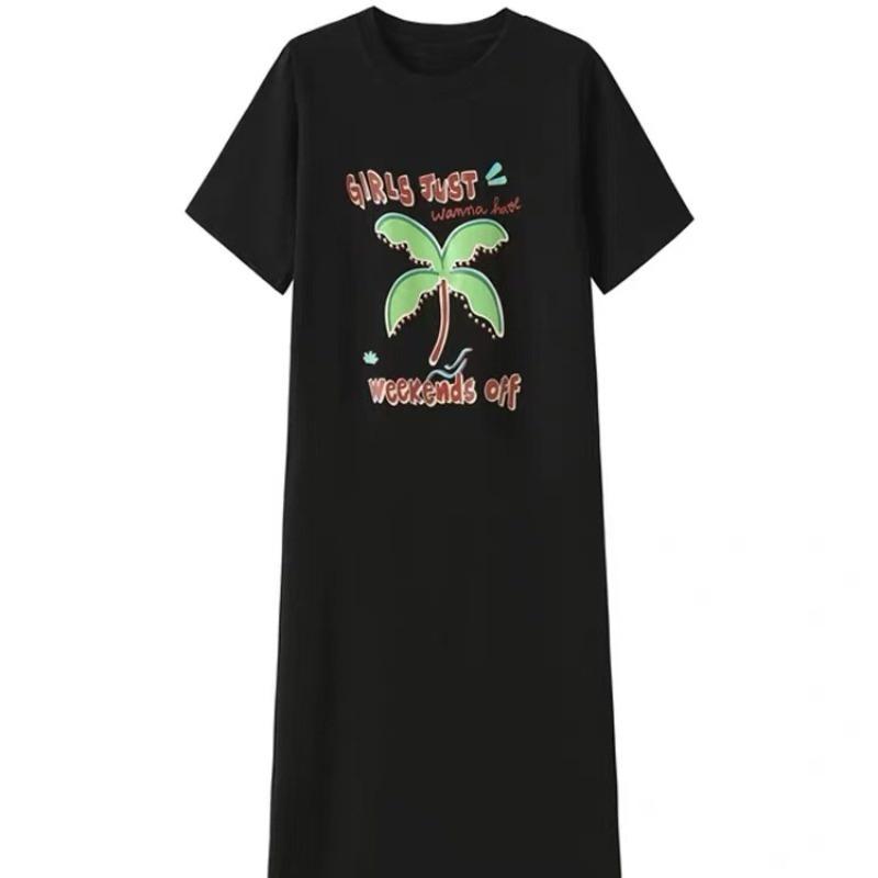 Weit geschnittenes Damen-T-Shirt-Kleid mit Rundhalsausschnitt und kurzen Ärmeln in großer Größe, langes lässiges Kleid, knielanges Nachthemd