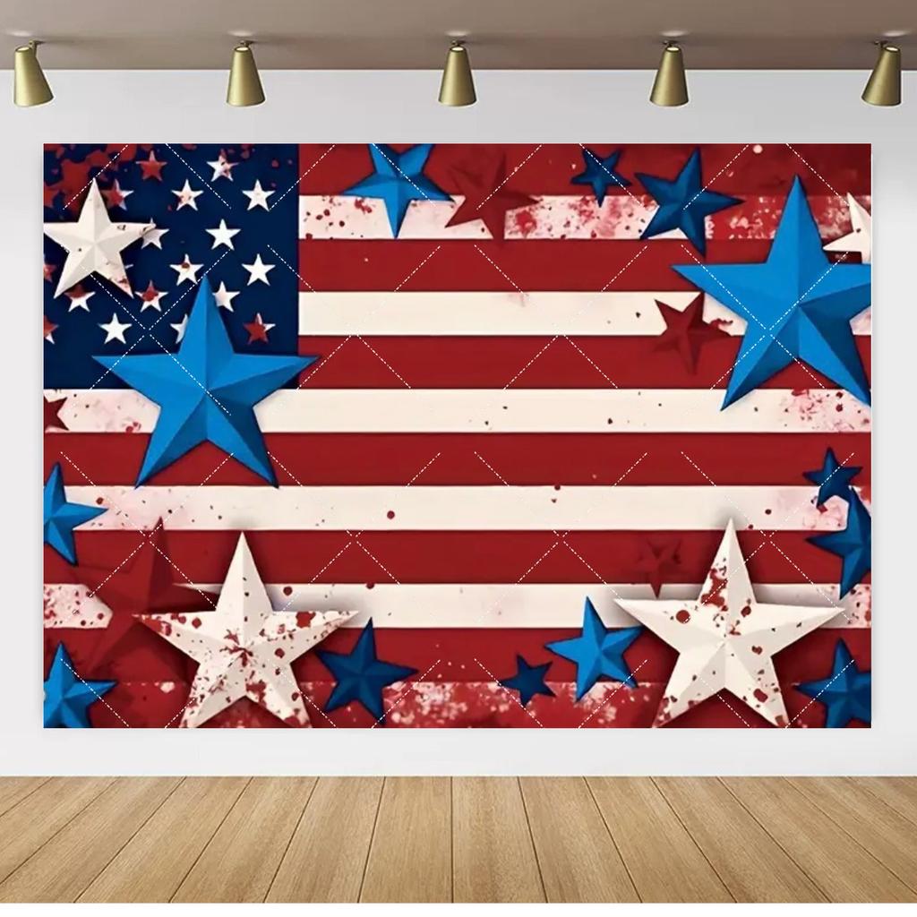 Sfondo Fotografico Patriottico per il 4 Luglio, Stendardo per il Giorno dell'Indipendenza Americana, Decorazione Photo Booth con Stelle e Strisce.