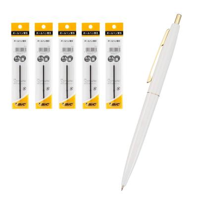 Bic Japan Click Gold Kugelschreiber Weiß 5er Set 0.5 Stift, Ölbasis, Schwarz, Geschmeidig, Schaft, Minen, (CLG05-WHIRF5)
