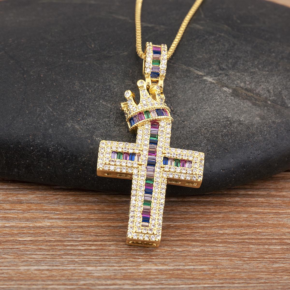 

Nidin New Fashion Crown Shape Personality Design Cross Charm Pendant Necklace For Women Men Religious Style Jewelry Party Gifts