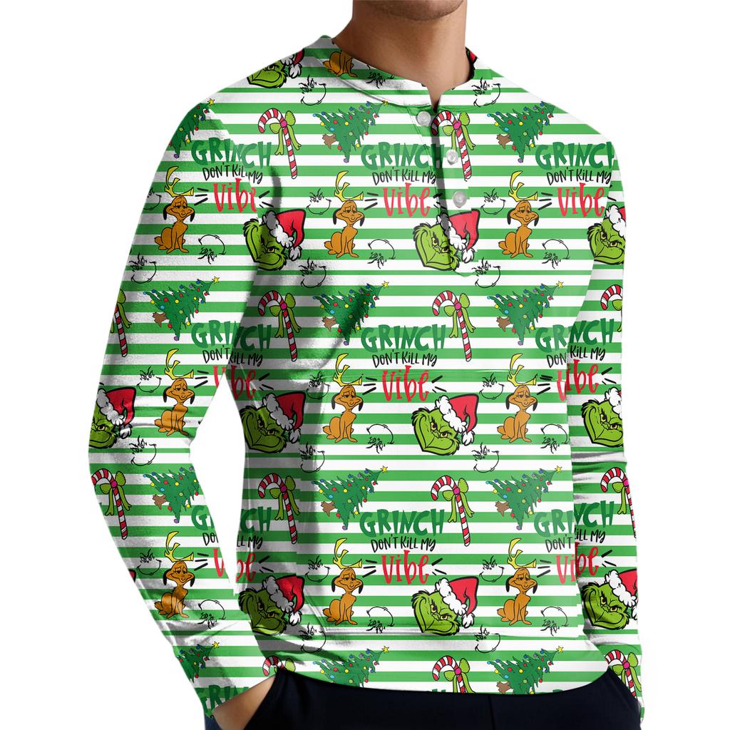 Pánská ležérní mikina na knoflíky, módní potištěná košile s dlouhým rukávem, pulovr