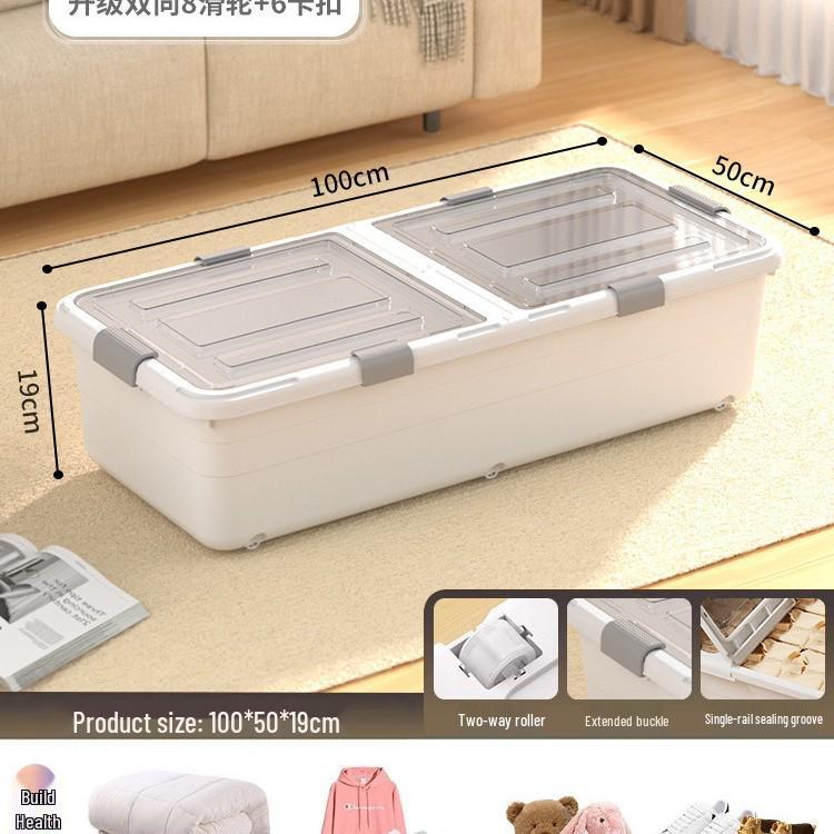 Transparent Underbed Storage Box with Wheels for Clothes and Quilts