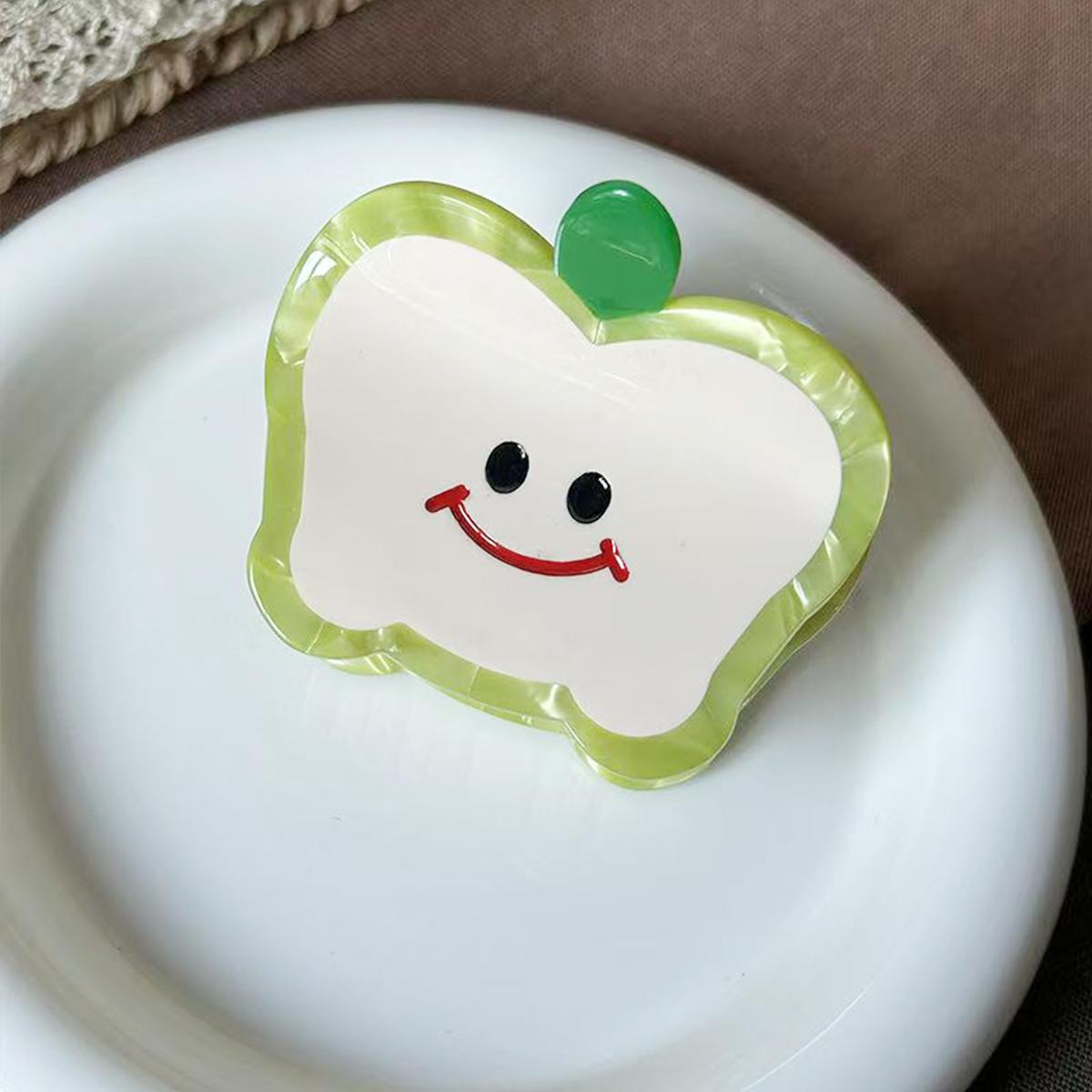 

1 шт. заколка-краб с яблоком и смайликом, женская ацетатная заколка для волос, милая заколка-акула для пучка