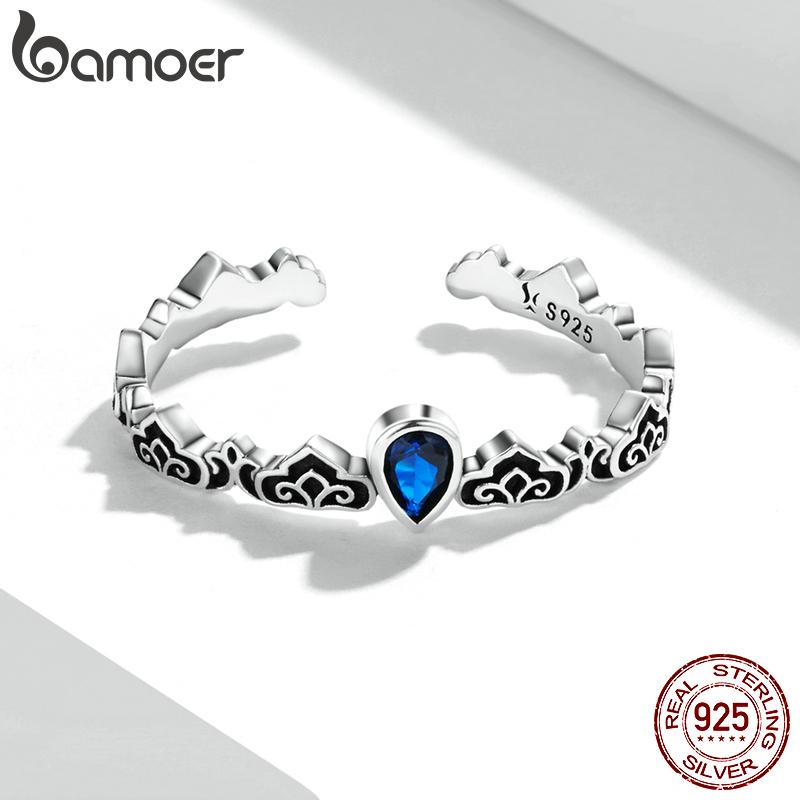 

Женское регулируемое кольцо BAMOER из стерлингового серебра 925 пробы с винтажным узором и каплей воды, модные ювелирные изделия 925 silver