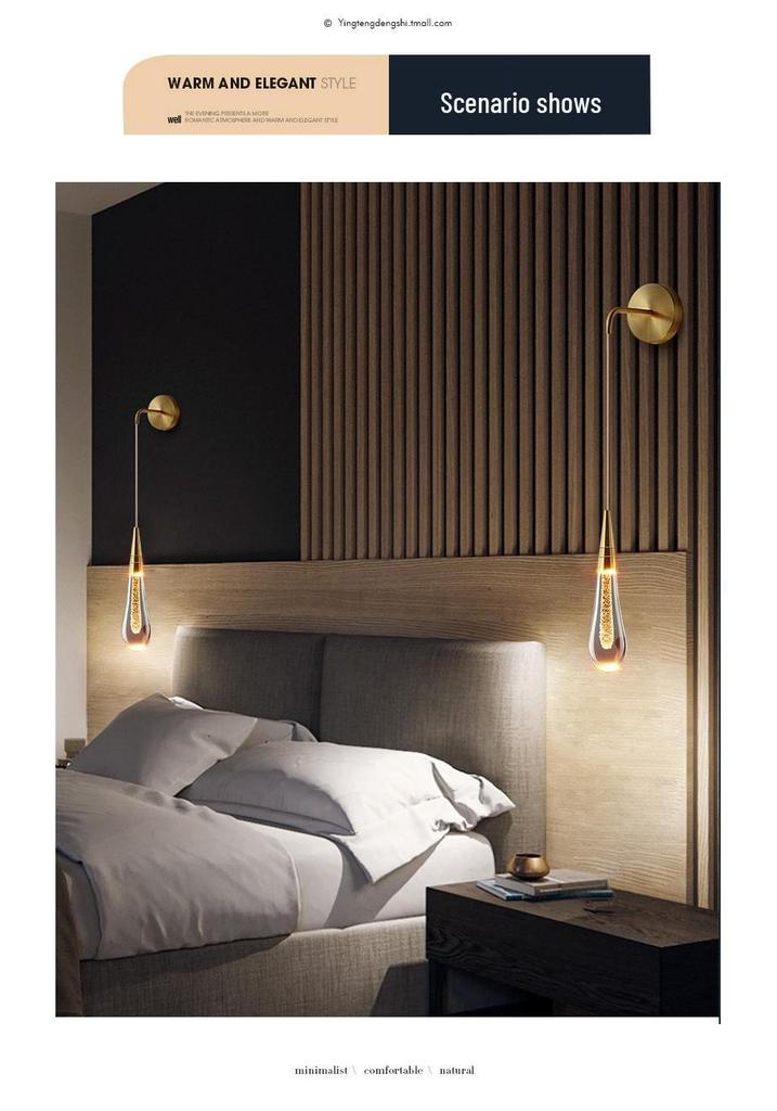 Elegant Brass Crystal Wall Lamp for Bedroom, Living Room, Staircase, or Corridor