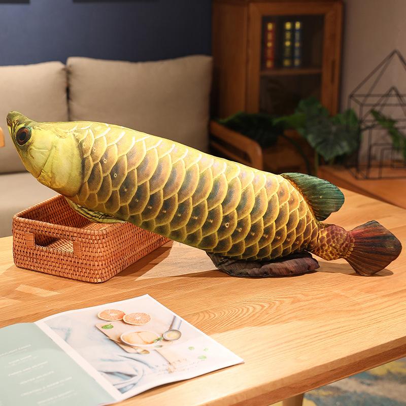Nice 1pc Cuddleable Lifelike Gold Arowana Plush Toys Stuffed Soft Fish Doll Soft Fish Pillow Plush Arowana Cushion Cat's Toys
