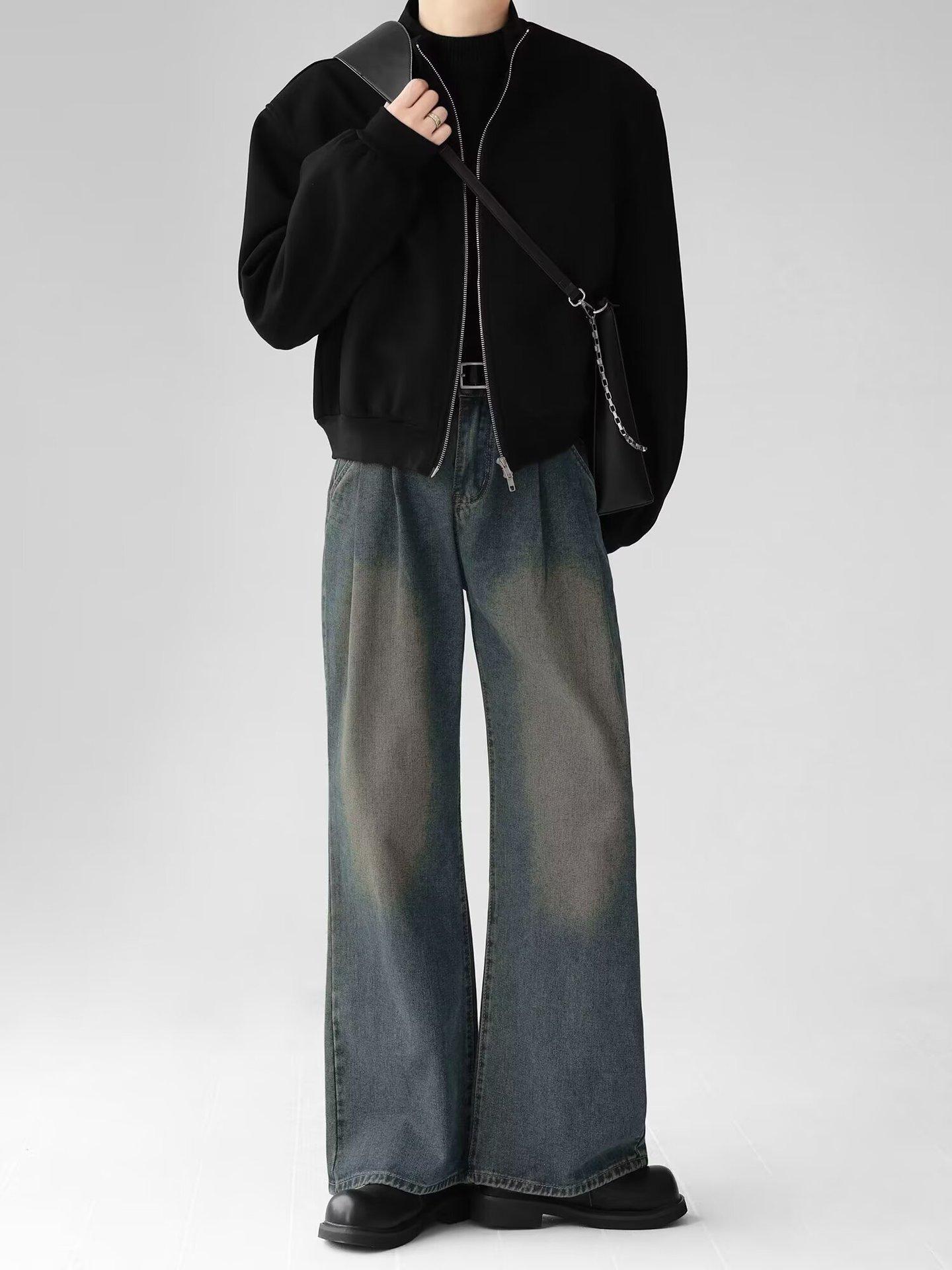 

JYL Men s Straight Jeans Summer Vintage Loose Wide-Leg Draped Floor Denim XL безодня