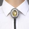 Vintage Western Cowboy Bolo Tie Crystal Necktie Punk Round Shape Necklace Costume Accessory American Bola Tie Western
