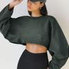 2026 Womens Cropped Long Sleeve Hoodie T-Shirt Round Neck Casual Streetwear Top Cotton Blend