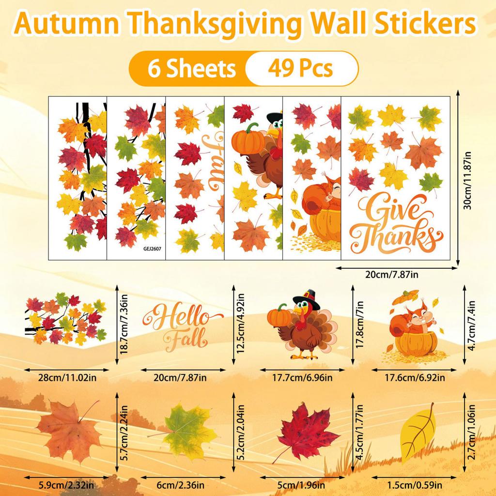 Thanksgiving Window Clings Fall Squirrel Turkey Pumpkin Stickers for Storefront Glass Decorations