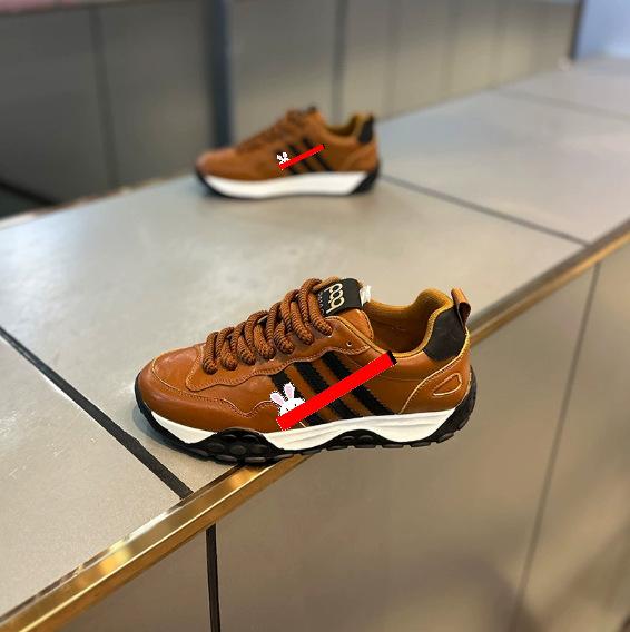 Tide Leather Three-bar Retro Lightweight Forrest Gump Shoes Thick-soled Light Luxury Low-top Soft-soled Casual Shoes Xlz