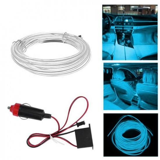 2M Car Interior LED Atmosphere Wire Light Ice Blue Decor Universal Strip Lamp D