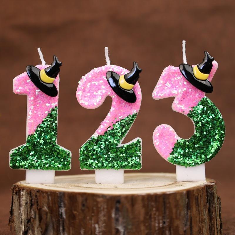 Sequin Number Birthday Candle 0-9 Creative Cake Decoration First Year Number Candle Wizard Hat