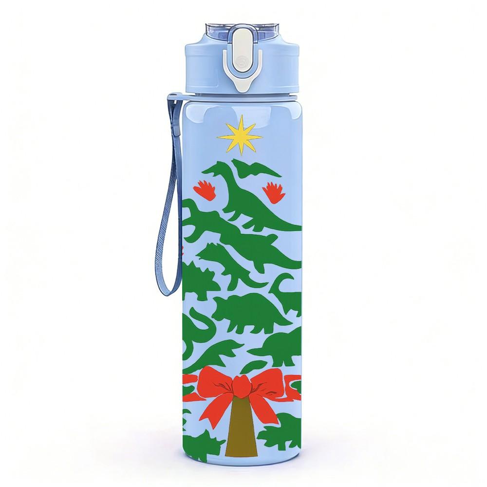 1PC Christmas Tree Pattern 750ml Color Plastic Sports Water Bottle Leakproof Flip Straw Lid Suitable for Sports Office Home Use