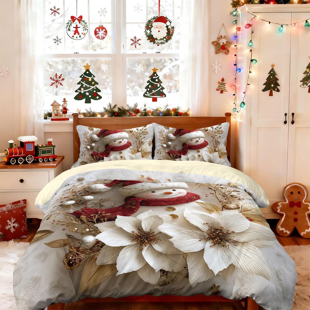 Christmas Snowman Three-Piece Quilt Cover Custom Digital Printing Bedding Set Distribution