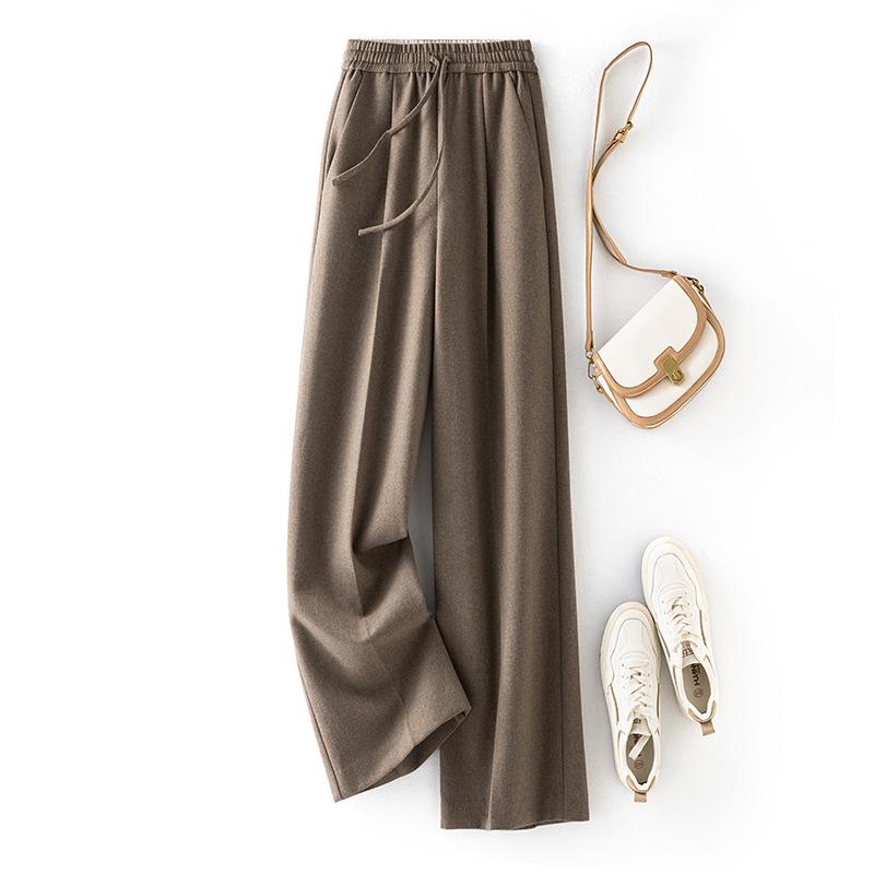 

Oatmeal Tencel Wool High-Waisted Wide-Leg Pants for Women 30