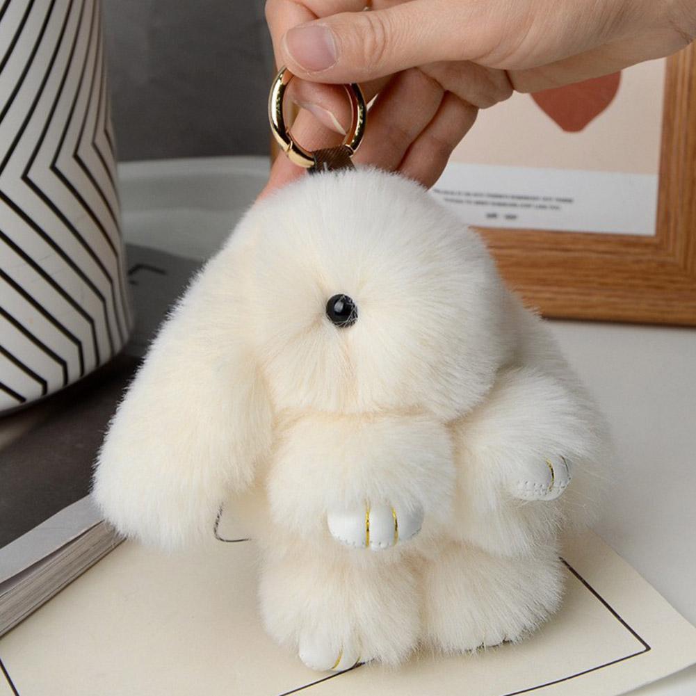 Rabbit Keychain Ring Fluffy Real Fur Pompon Bunny Trinket Key Chain Charm Cute Key Ring On Bag Car Key Pendant