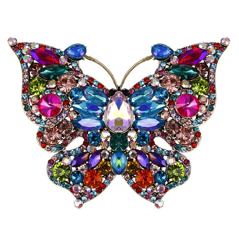 Vintage Inlaid Diamond Butterfly Brooch - Elegant Retro Insect Pin for Women