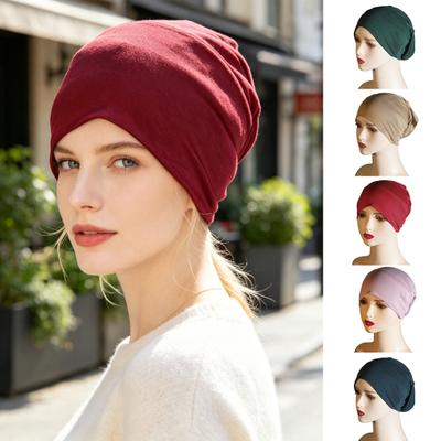 Headscarf Hat Mercerized Cotton Soft Breathable Wrinkle-Resistant Fabric Elastic Comfortable Fit Turban Hat Daily Wear