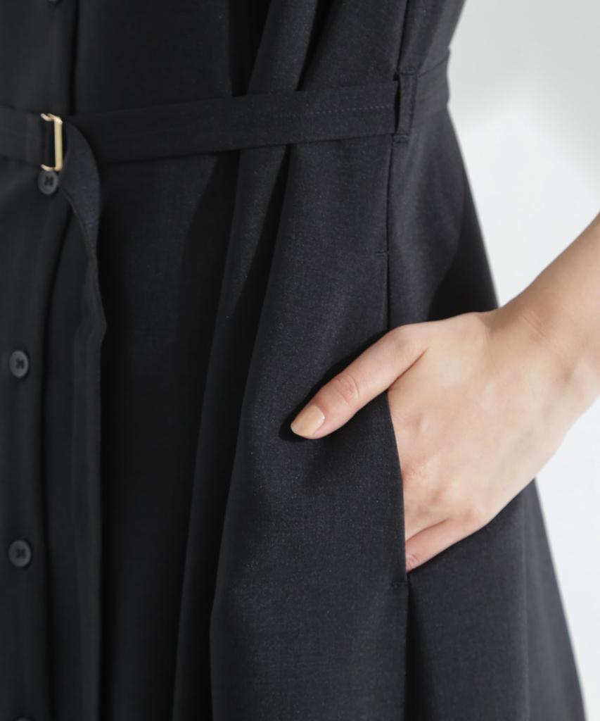 Nano Universe Melange Dry Belted Size M Blue V-Neck Dress, Women's, (111cm), (Product Code 669-5119305)