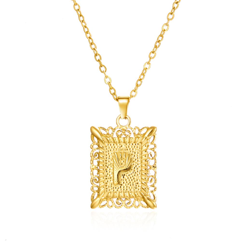 Exquisite Gold Color Initial Pendant Necklace for Women Men Stainless Steel Geometric Alphabet Necklace Friendship Jewelry