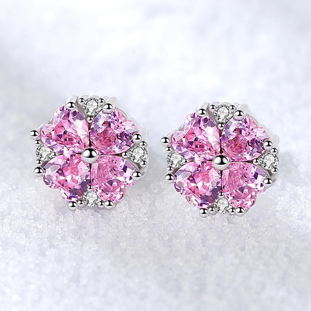 Sterling Silver S925 Zircon Six-Claw Earrings for Women