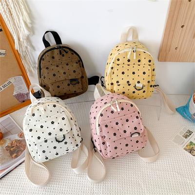 Niedlicher Blumen-Mini-Rucksack aus Cord für Schüler, kleine Schultasche, modisch, einfach, personalisierbar, für Damen, Reisen, lässiger Rucksack