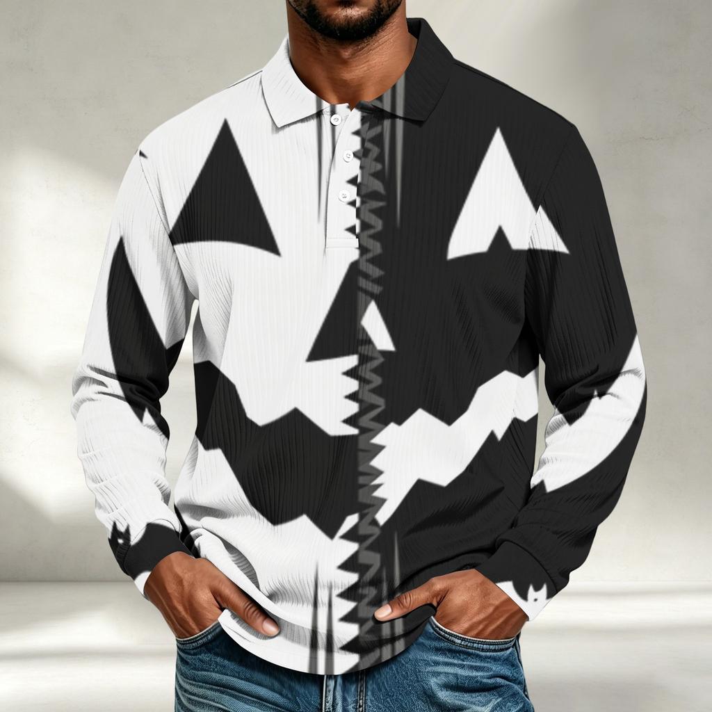 Men's Casual Halloween Print Long Sleeve Shirt Loose Fit