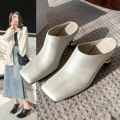 Women's Slippers Square Toe Special-shaped Heel Women's Mules  Spring Sling-Heel Formal Pumps Outdoor Zapatillas De Mujer