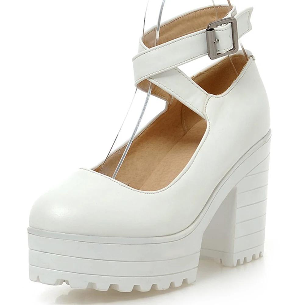 Fashion 2025 Thick Heels Ankle Strap Platform Women Pumps Spring Fall Leisure Female Punk Goth Round Toe Casual Black Shoes for Women