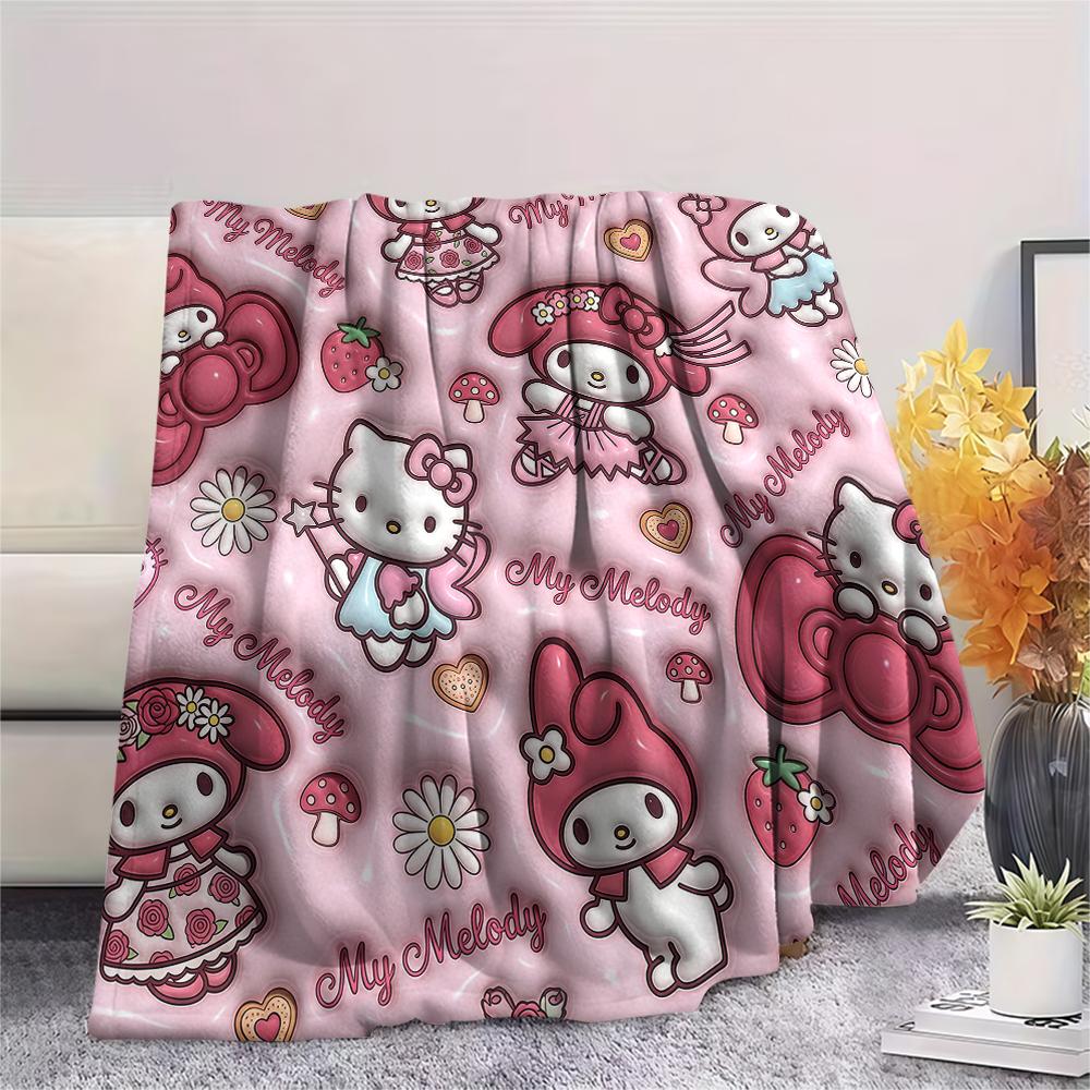 1PC Sanrio Pink Print Flannel Blanket, High quality All Seasons, Home Decor, Warmth and Comfort, Perfect for Christmas Gifts