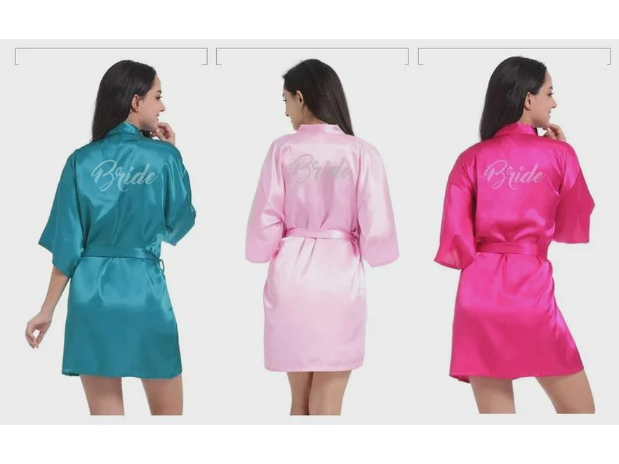 Summer Bride Wedding Nightgown Cardigan, Thin Five-Point Sleeve, Solid Color Morning Gown