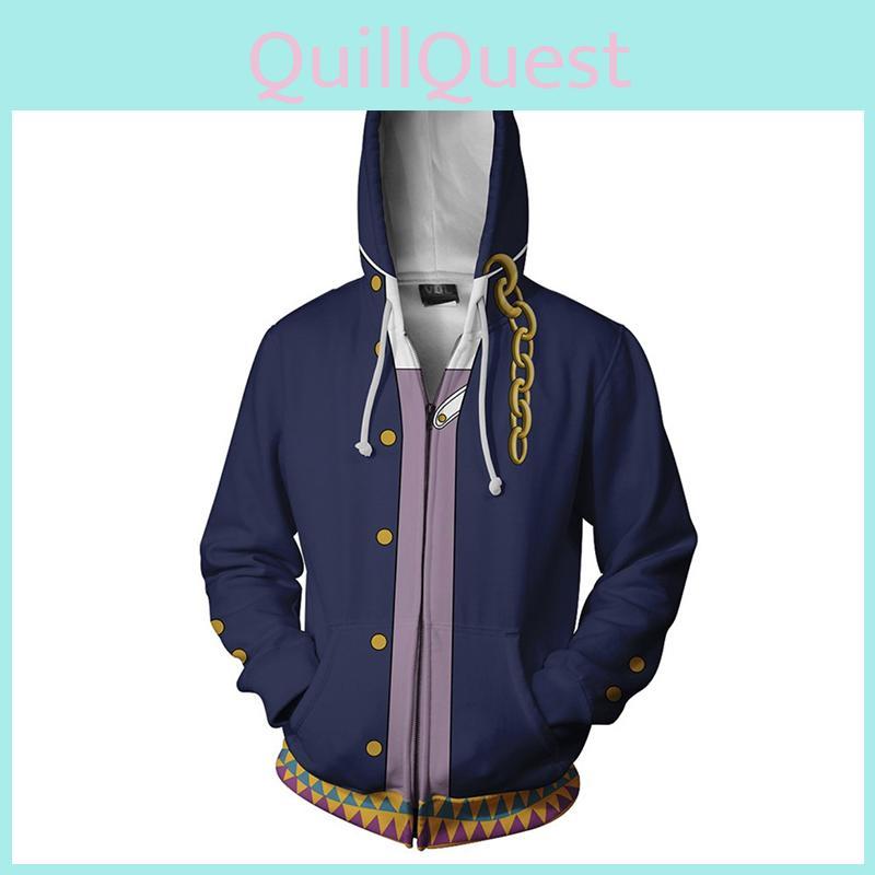 Jojos Bizarre Adventure Cosplay Hoodie Mens Stylish Zipper Jacket With Long Sleeves