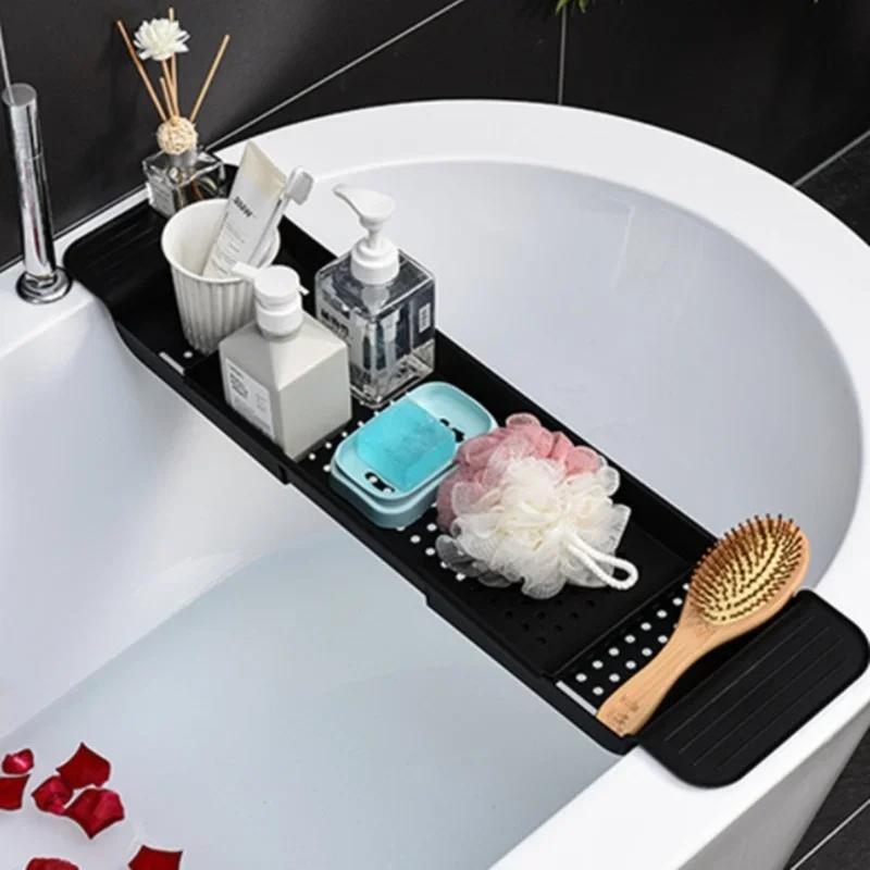 Bathtub Shelf Extendable Bathroom Bathtub Tray Shower Caddy Bamboo Bath Tub Rack Towel Book Holder Storage Organizer Accessories