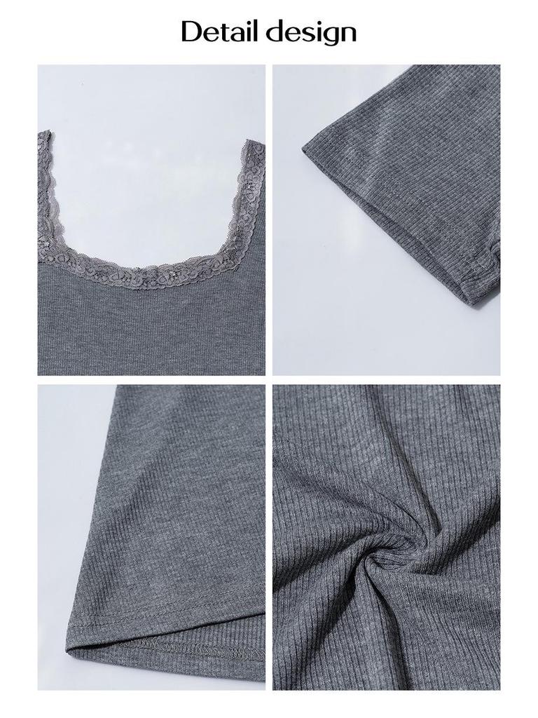 2025 Spring/Summer Y2K Women's Slim Fit Lace U-neck T-shirt