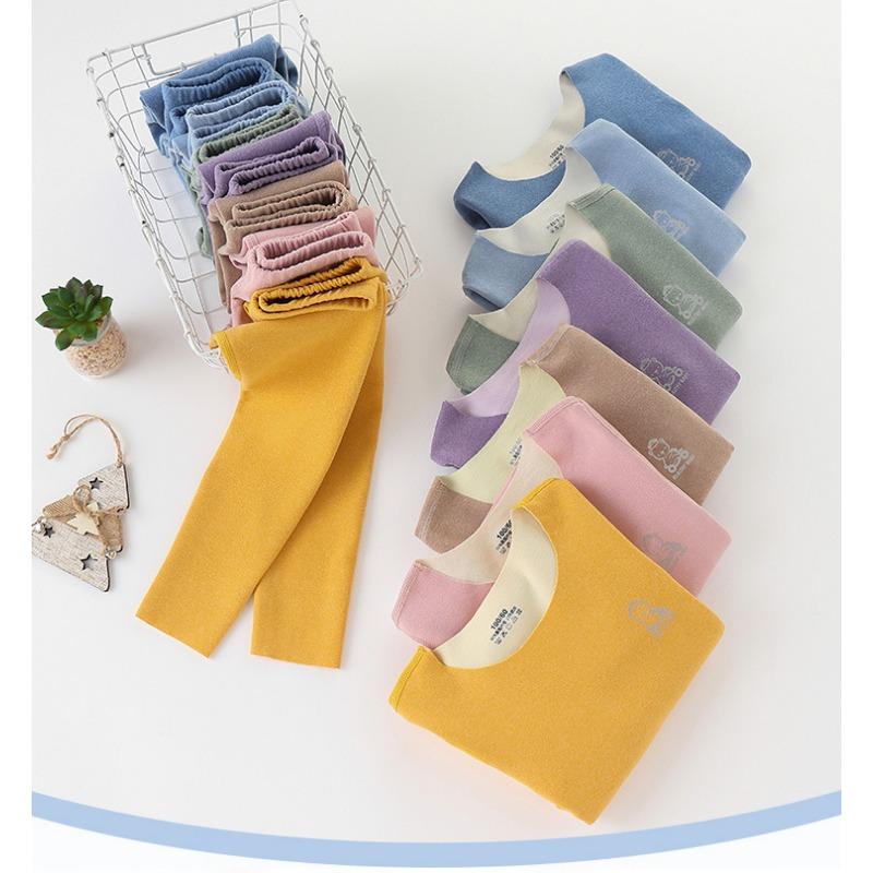 Double-Sided Kids Thermal Underwear Set - Brushed Fleece & Seamless Sides for Home & Base Layer | Warm 2-Piece Pajamas & Loungewear for Boys Girls