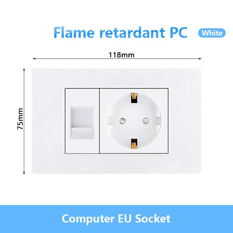 EU Korea Stromstecker mit 16A USB-Steckdose, Elektrisches 2-Wege-Lichtschalter-Panel, Universelle USB-Typ-C 20W Schnellladebuchse 220V