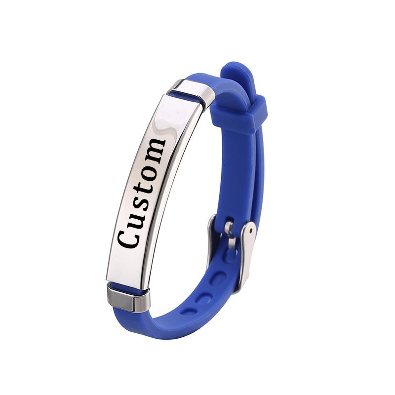 Brățară personalizată din silicon Brățară personalizată cu nume de identificare pentru copii pentru fete Brățară reglabilă cu nume gravată din oțel inoxidabil