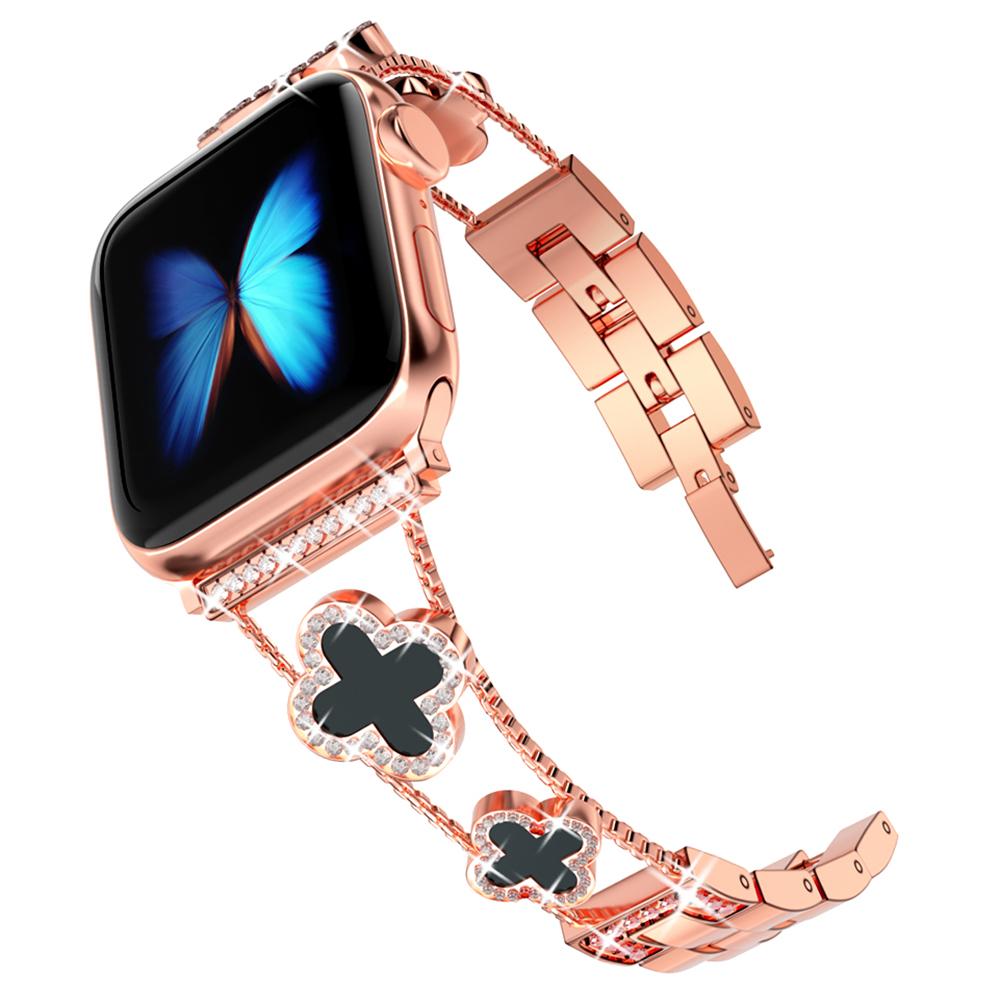 

Four Leaf Clover Watch Strap for Apple Watch Series 10 42mm/9 8 7 41mm/6 5 4 SE (2022) SE (2023) SE 40mm/3 2 1 38mm Metal Wrist Band Black