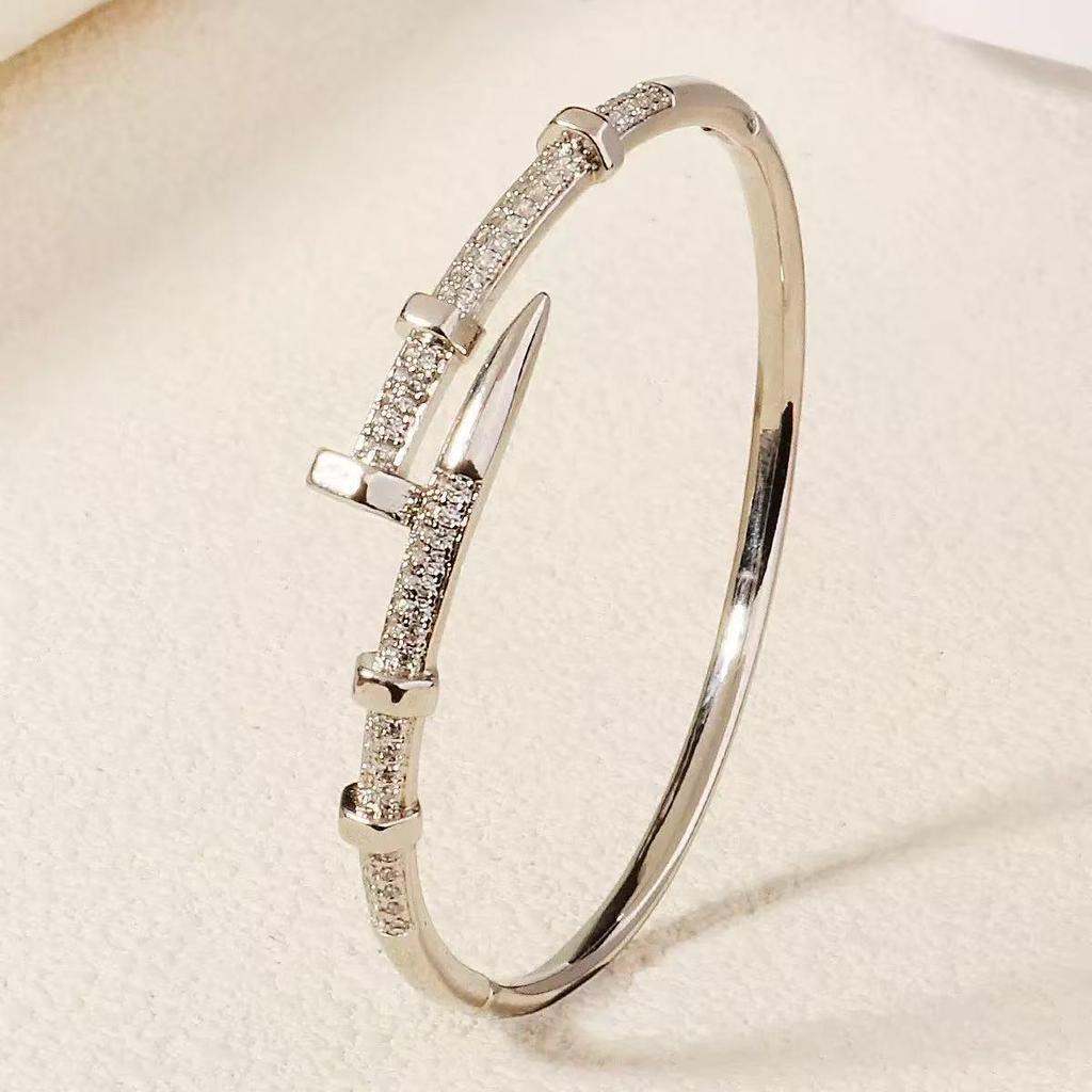 Cartier-Inspired Zircon Nail Bracelet: Women's Korean Fashion Full Diamond Bamboo Bangle