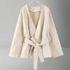 Cappotto di Lana da Donna Spesso Largo Corto Trench con Cintura Davanti Aperto