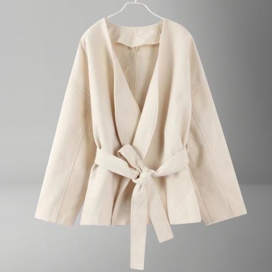 Cappotto di Lana da Donna Spesso Largo Corto Trench con Cintura Davanti Aperto