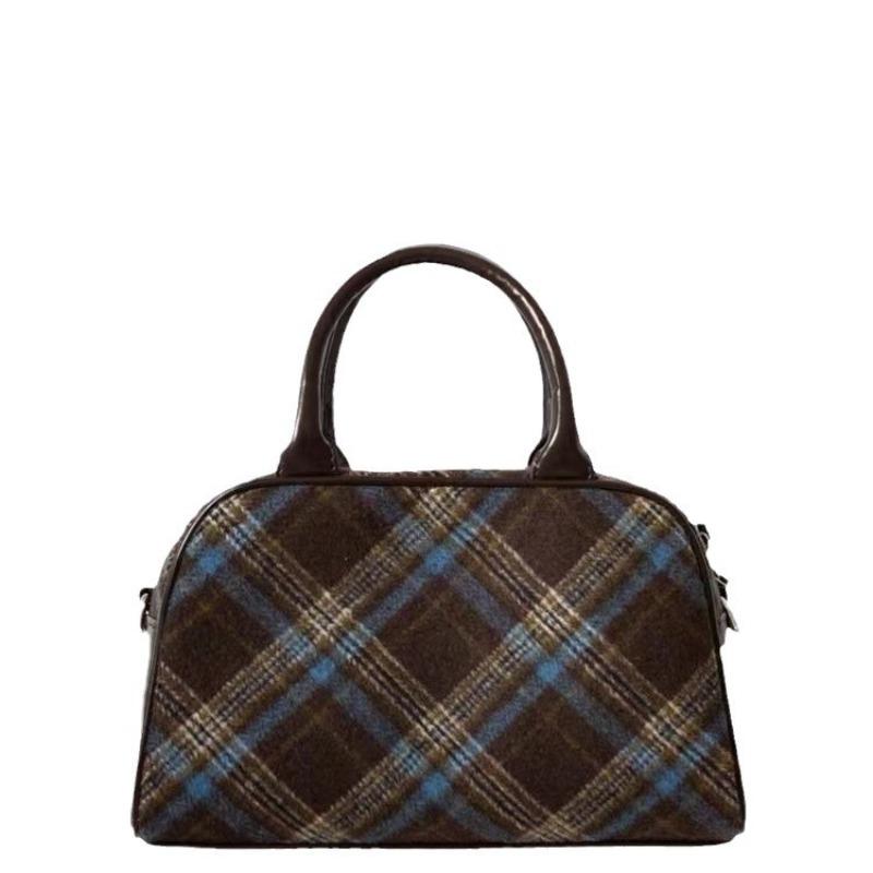 New Korean Vintage Plaid Bowling Bag Winter Versatile Handheld Crossbody Shoulder Bag