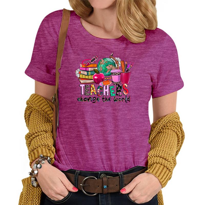 Teachers Change The World Print Tshirt FeUnisex Funny Teacher Gift TShirts Trendy World Design Casual Top Womens Clothing Sales