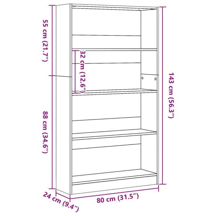 VidaXL Bookcase Brown Oak 80x24x143 Cm Engineered Wood, Bookshelf, Book Holder, Book Support, Cabinet 857850