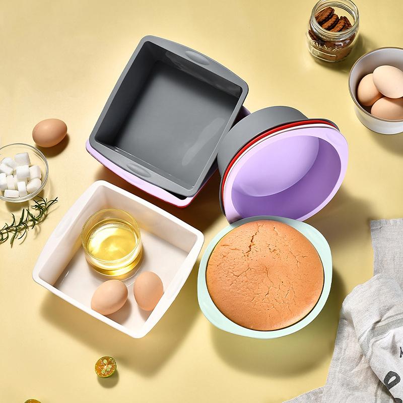 1/2Pcs Silicone Square Round Cake Plate Non-Stick Brownie Pot W/Anti-Slip Handle Oven And Air Fryer Safe Perfect For Baking Cake