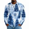 Men's Casual Long Sleeve Shirt with Christmas Print for Spring and Daily Wear