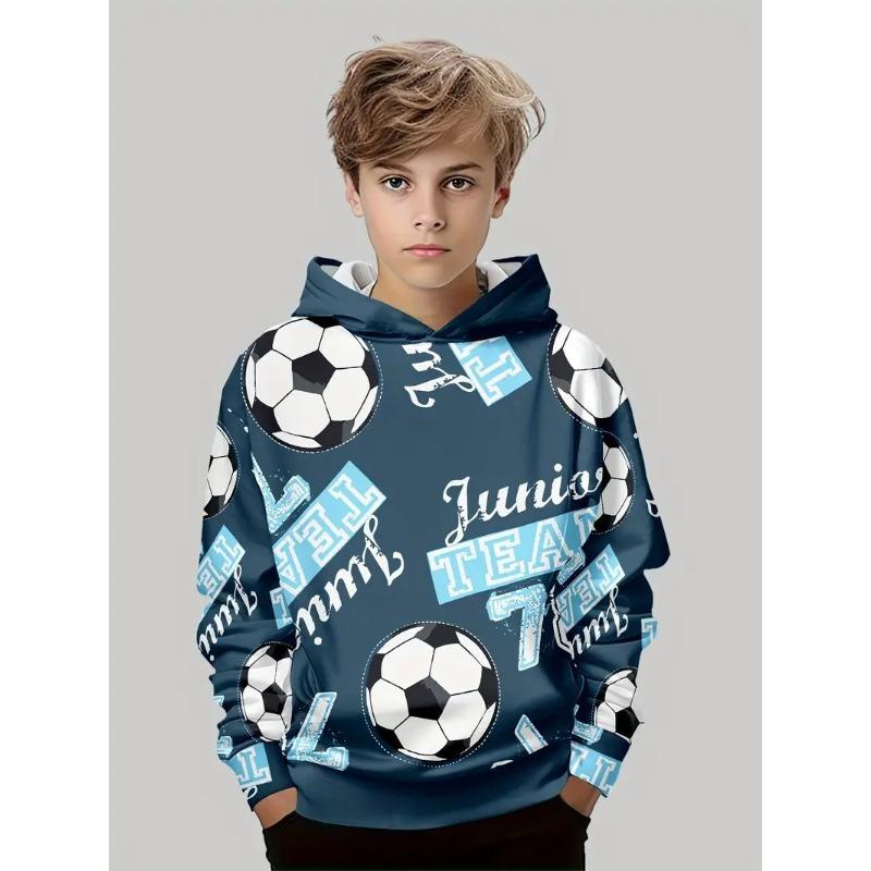Autumn 3D Football Printed Hoodies Fashionable Casual Sports Long Sleeved Children's Boy Hooded Sweatshirts